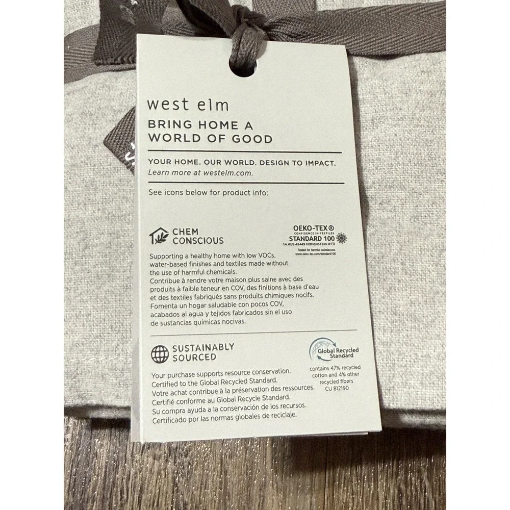 West Elm One (1) Grey Flannel Sham Solid Euro Gray Frost NWT Pillow Cover